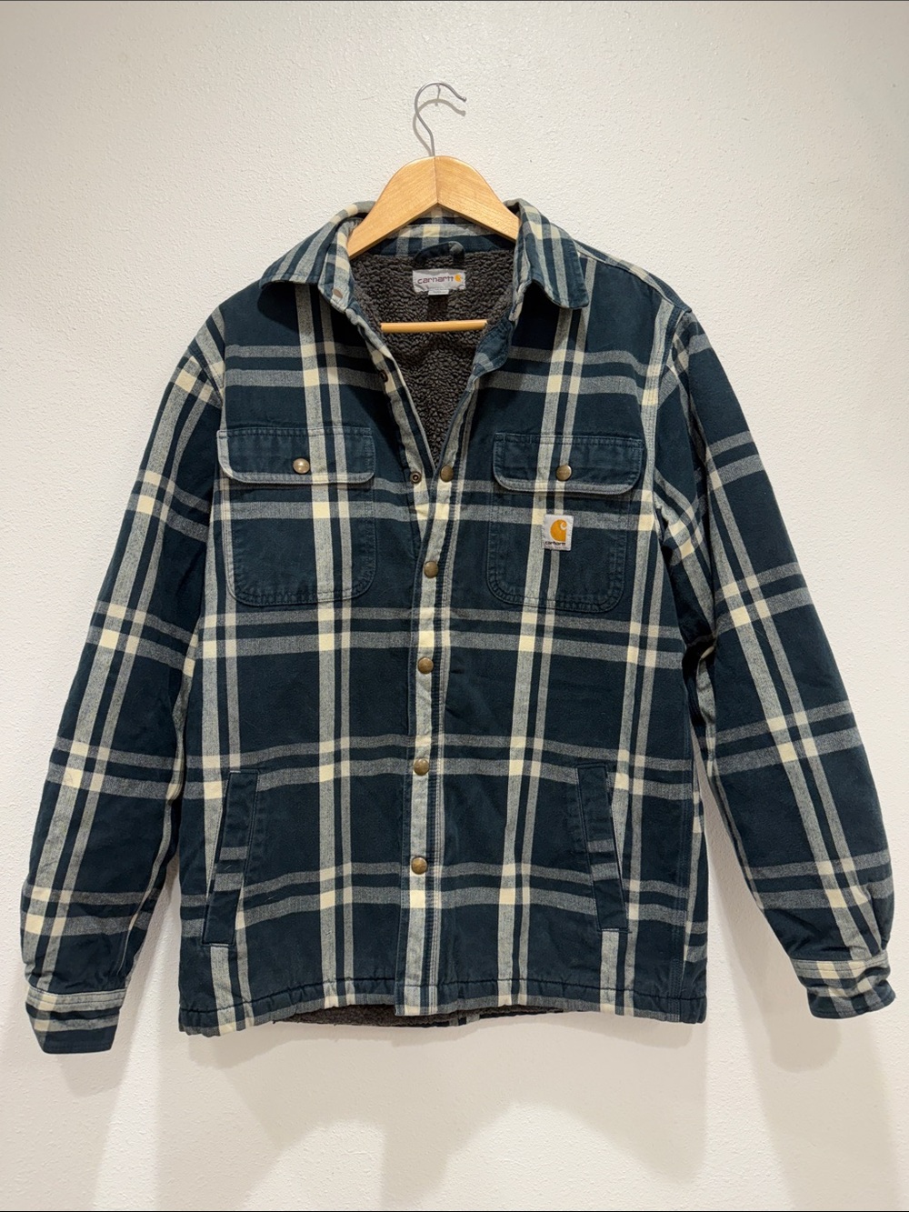 Carhartt Men’s Relaxed Fit Flannel Sherpa Lined Shirt Jacket Pre-Owner Medium